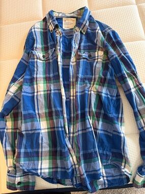 American Eagle Outfitters Blue, Green and White Plaid Shirt